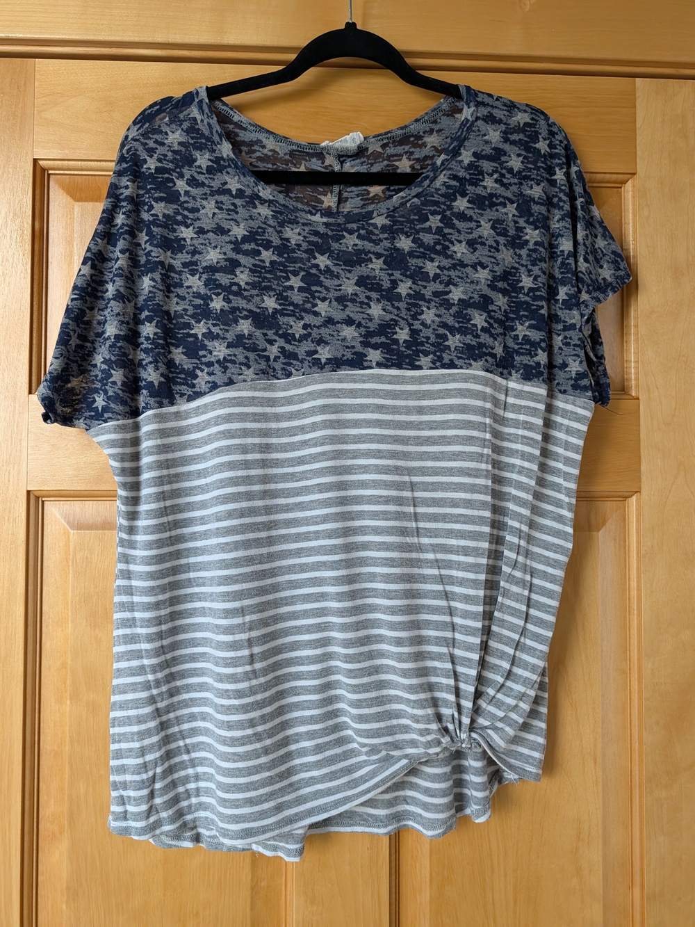 Casual Two-Tone Blue & Gray Women's Knit Top